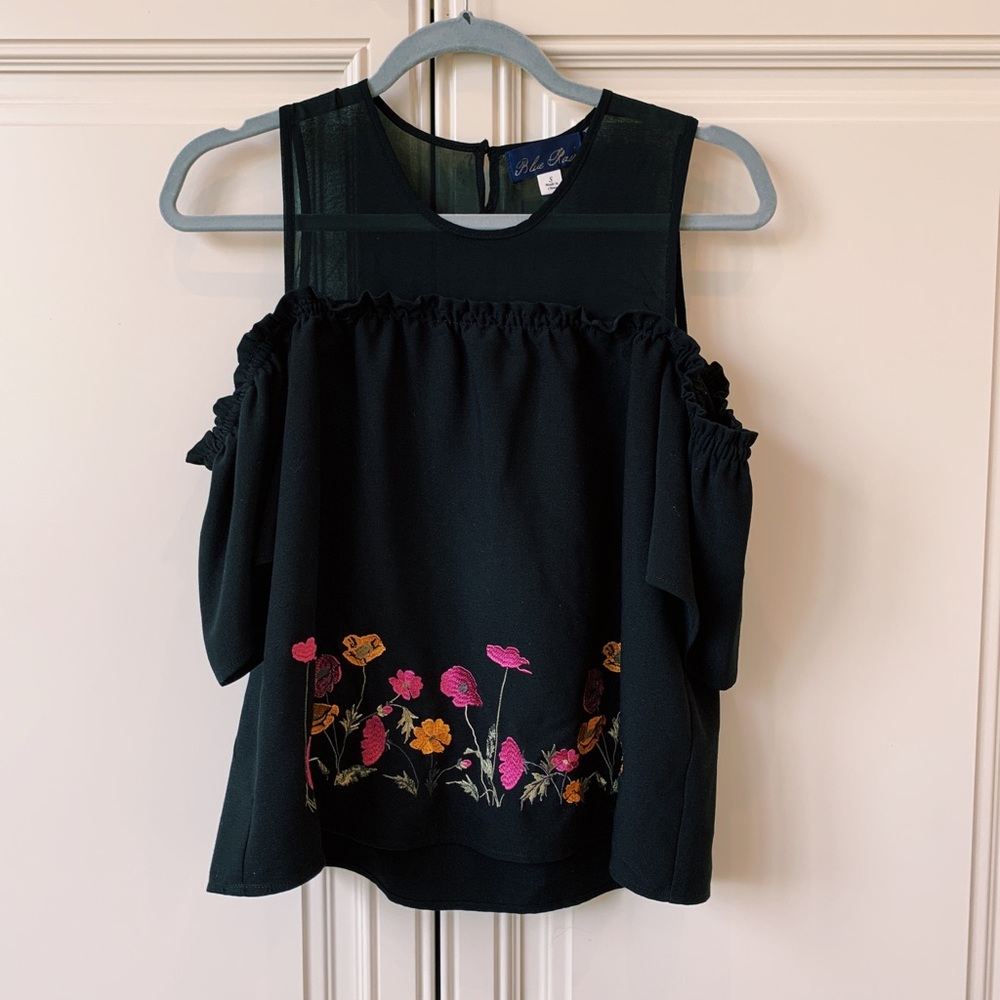 Francesca’s off the shoulder floral shirt